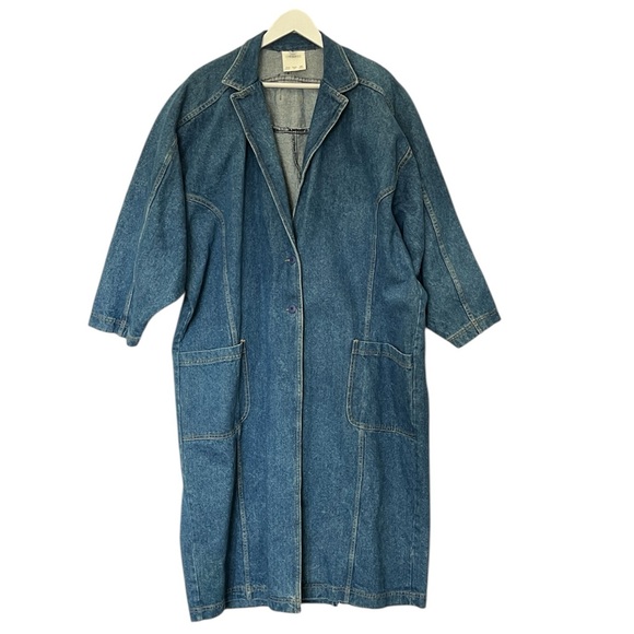Cherokee Vintage 80’s Oversized Denim Duster Trench Coat Jacket USA made M - Picture 3 of 13